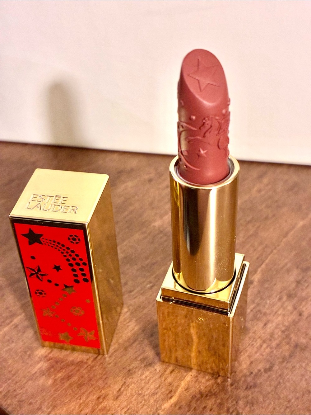 Estee Lauder Embossed limited Ed Lipstick in Celestial Nude